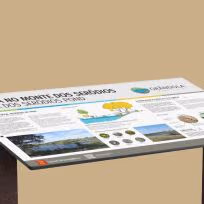 Detalhe de render de mesa interpretativa da Floema Nature, para turismo de natureza